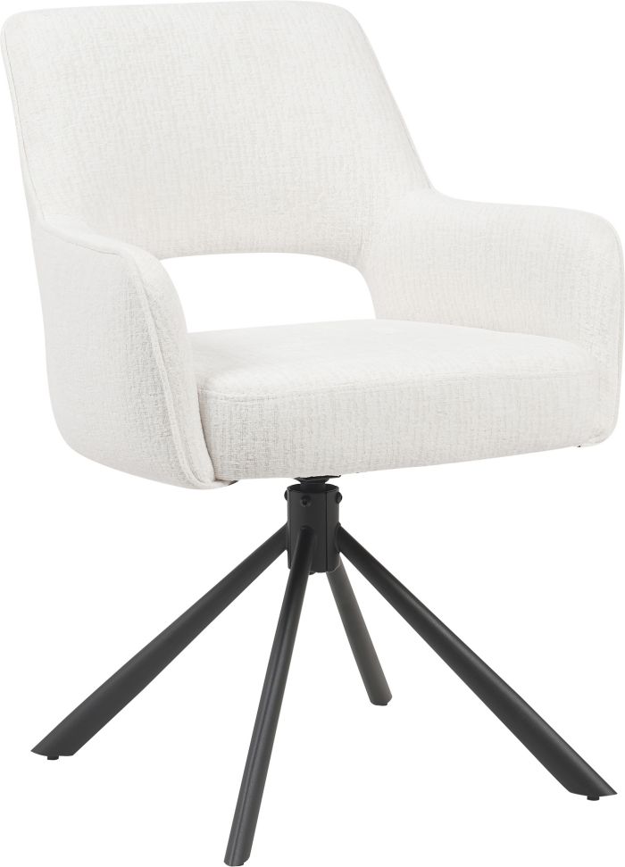 Chaise de salle à manger design rotatives à 360° revêtement en tissu beige avec piétement en acier noir avec des ressorts ensachés L.73 x P. 58 x H.62 cm collection SAMOS