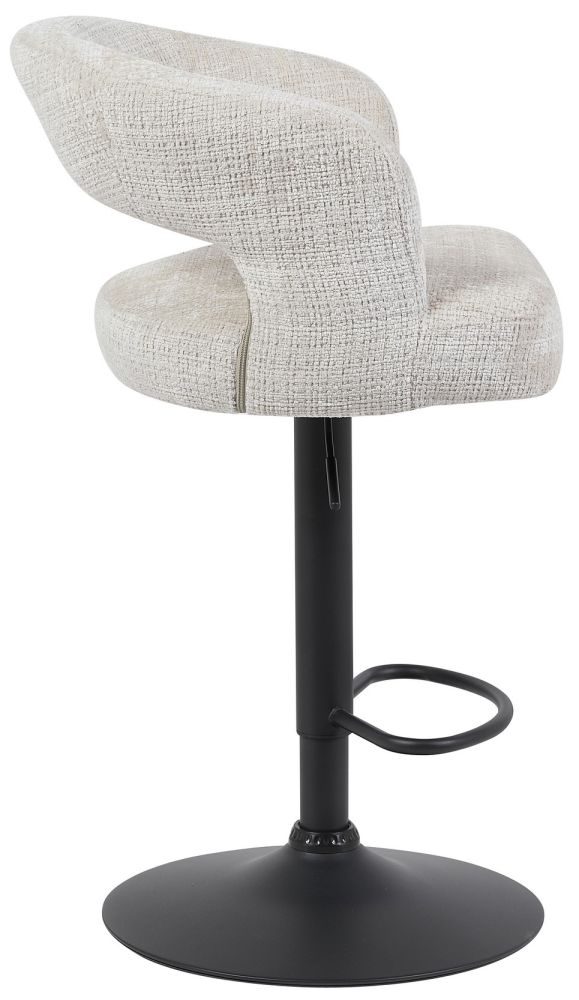 Tabouret de bar design revêtement en tissu beige et pieds en acier noir L x P x H cm collection SUGA
