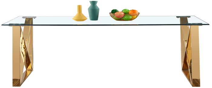 Table de salle à manger design plateau en miroir avec piètement en acier inoxydable poli L. 200 x P. 100 x H. 75 cm collection COSTA