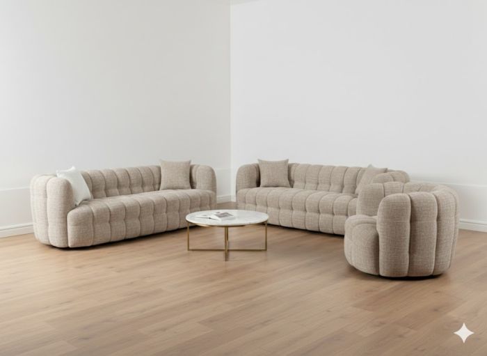 Ensemble canapés 3+3+1 design en tissu coloris beige collection ARIES