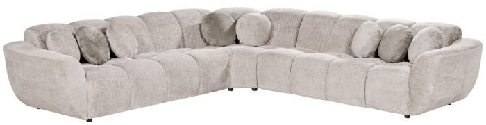 Canapé d'angle réversible design en tissu beige champagne collection DRAKE
