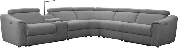 Canapé d'angle reversible à relax électrique design en tissu coloris gris fumé L.340 x P.300 x H.105 cm collection Caserta