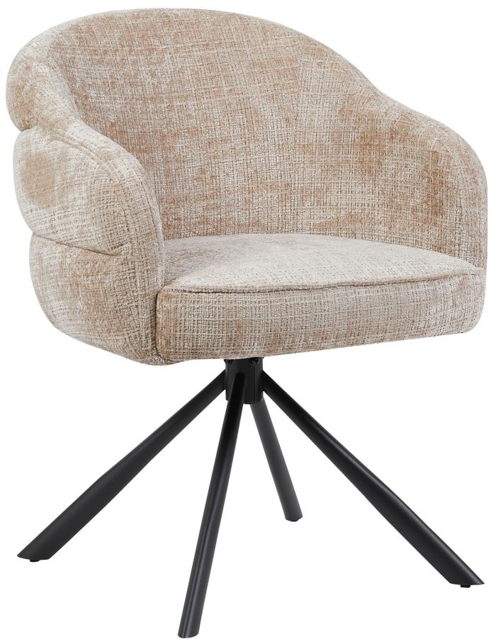 Chaise de salle à manger design revêtement en tissu beige et pieds en acier noir L 62 x P 64 x H 82 cm collection NAYEON