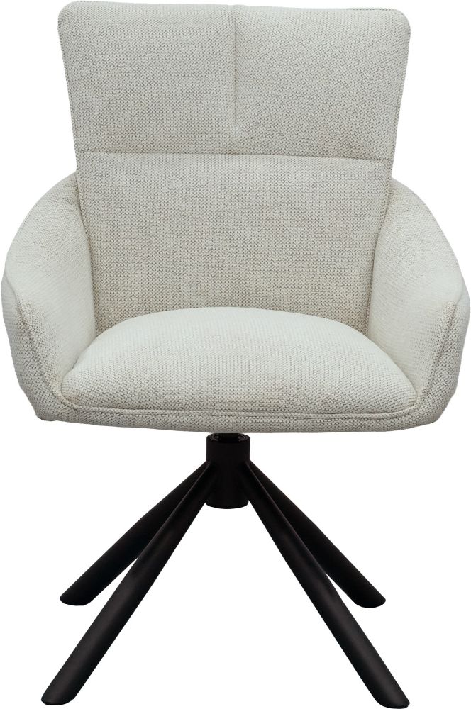 Chaise de salle à manger design rotatives à 360° revêtement en tissu blanc avec piétement en acier noir avec des ressorts ensachés L.58 x P.62.5 x H.88.5 cm collection GRACE