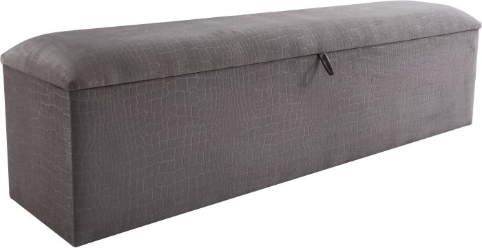 Banc bout de lit coffre avec rangement coloris gris design en velours L. 170 x P. 41 x H. 45 cm collection MOSCOW