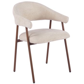 Chaise de salle à manger design revêtement en tissu beige et pieds en acier effet noyer L.56 x P.58.5 x H.81 cm collection ASPEN