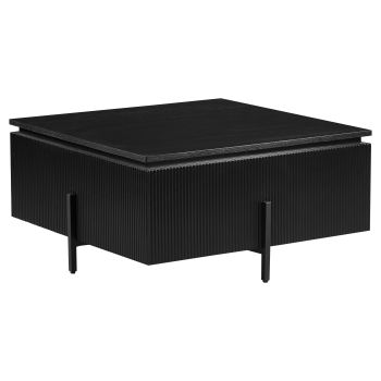 Table basse design plateau en MDF Veneer et pieds en acier coloris Noir L.90 x P.90 x H.43 cm collection GUSTA