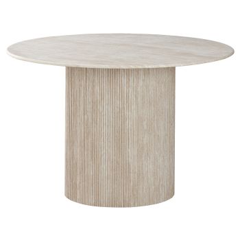 Table de salle à manger ronde design plateau en marbre artificiel et pieds en MDF coloris Beige D.120 x H.76 cm collection DEBRA