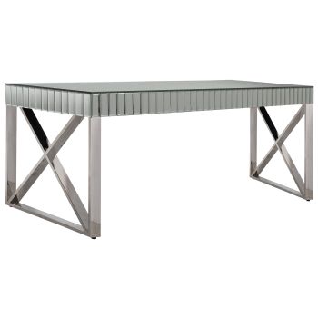 Table de salle à manger design plateau en miroir avec piètement en acier inoxydable poli L. 180 x P. 90 x H. 76 cm collection GALA