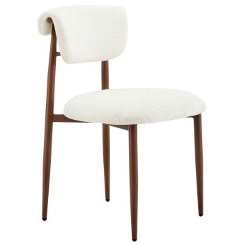 Chaise de salle à manger design revêtement en tissu beige et pieds en acier effet noyer L.48 x P.58.5 x H.80.5 cm collection RAVELLO