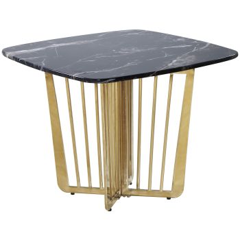 Table d'appoint design avec plateau en marbre noir et piètement en acier doré L. 65 x P. 65 x H. 52 cm collection FASTRO