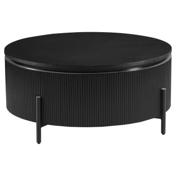 Table basse ronde design plateau en MDF Veneer et pieds en acier coloris Noir D.90 x H.43 cm collection GUSTA