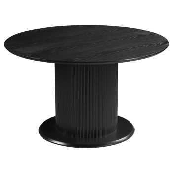 Table de salle à manger ronde design plateau en MDF Veneer et pieds en MDF Veneer coloris Noir D.130 x H.76 cm collection FLORA