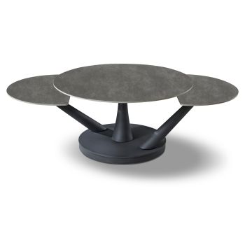 Table basse extensible design plateau en marbre artificiel coloris gris clair et pieds en acier coloris noir L.85-140 x P.85 x H.45.6 cm collection SAVONA