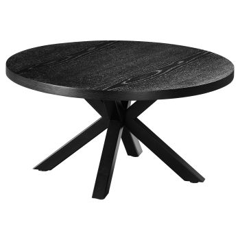 Table basse ronde design plateau en MDF Veneer et pieds en acier coloris Noir D.90 x H.45 cm collection ELIZA