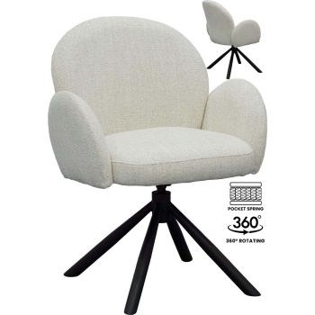 Chaise de salle à manger design revêtement en tissu blanc avec piétement en acier noir L.66 x P.62 x H.83.5 cm collection SARAHA