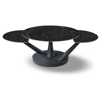 Table basse extensible design plateau en marbre artificiel coloris noir et pieds en acier coloris noir L.85-140 x P.85 x H.45.6 cm collection SAVONA