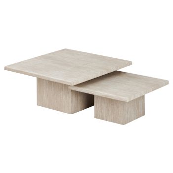 Table basse gigogne design plateau en marbre artificiel et pieds en MDF coloris Beige L.80/60 x P.80/60 x H.35.5/28 cm collection DEBRA
