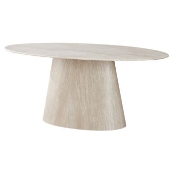 Table de salle à manger ovale design plateau en marbre artificiel et pieds en MDF coloris beige l L.200 x P.100 x H.76 cm collection DEBRA