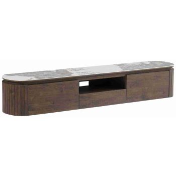 Meuble tv design en MDF coloris noyer avec plateau en céramique L.200 x P.40 x H.35 cm collection MAYFAIR
