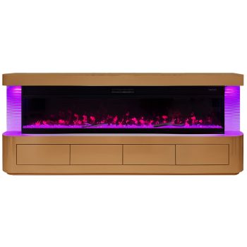Meuble tv design avec cheminée artificielle intégrée en bois MDF et miroir bronze L.200 x P.40 x H.70 cm collection RITA