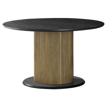 Table de salle à manger ronde design plateau en MDF Veneer et pieds en MDF Veneer coloris Noir et Doré D.130 x H.76 cm collection FLORA