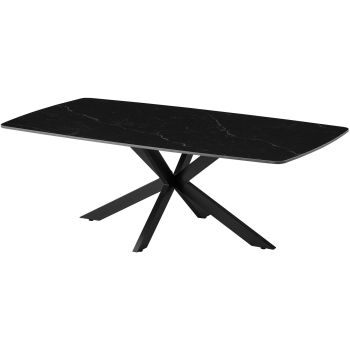 Table basse design plateau en céramique anti-griffe noir et pieds en métal noir L.130 x P.70 x H.45 cm collection ONTARIO