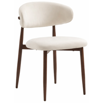 Chaise de salle à manger design revêtement en tissu beige et pieds en acier effet noyer L.57 x P.50 x H.78 cm collection LUNO